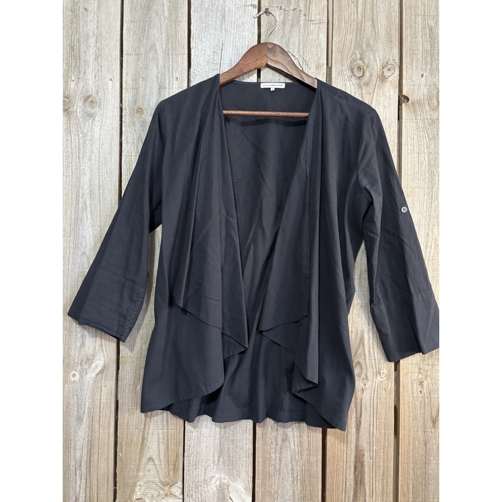 James Perse Jacket Womens 1 Black Cotton Open Front Cardigan Drape Shawl Collar